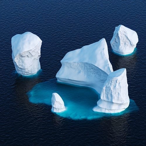 Icebergs collection iceberg floating in ocean Low-poly 3D model