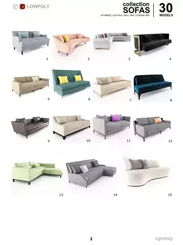 Sofas Pack - 30 Models  Low-poly 3D model