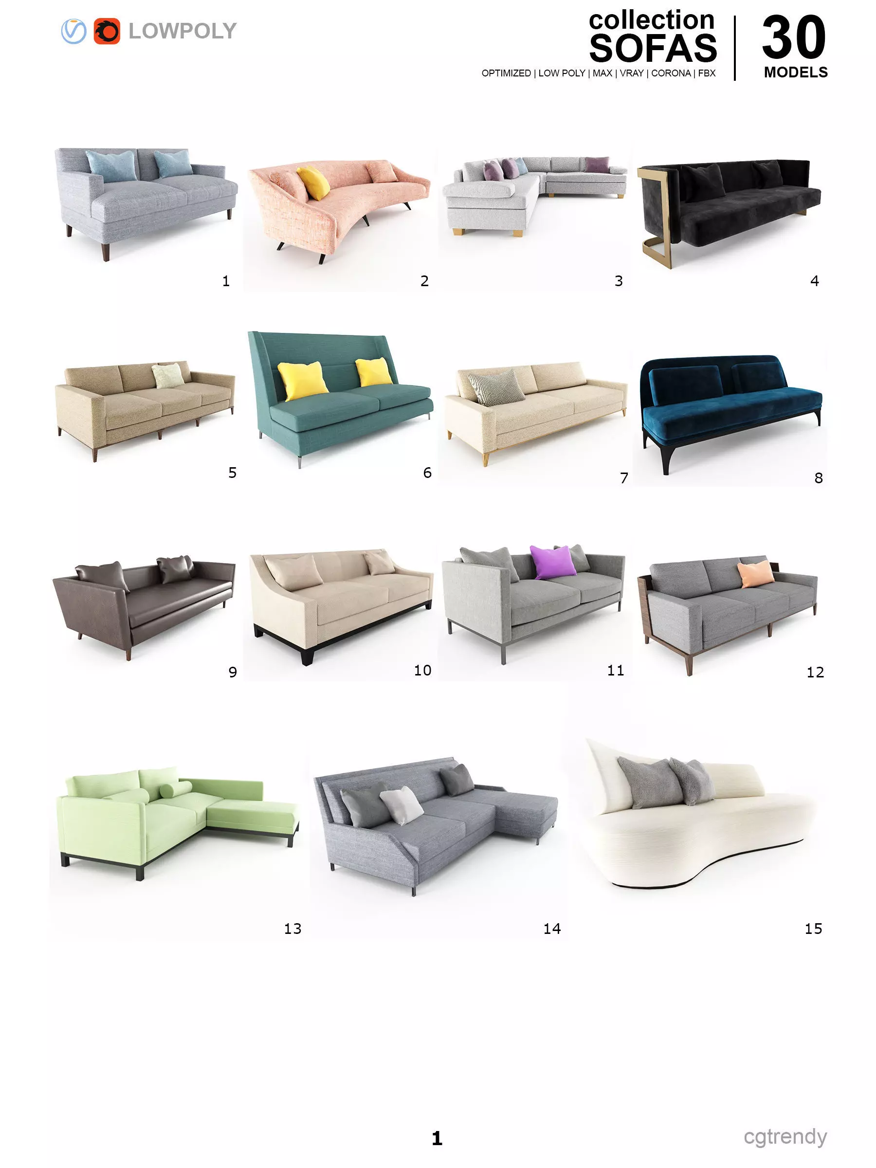 Sofas Pack - 30 Models Low-poly 3D model