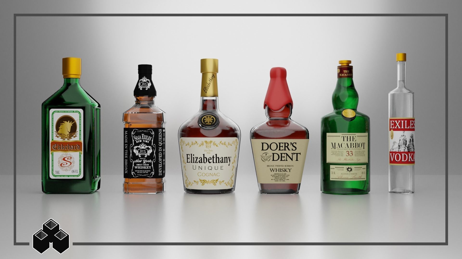 Liquor Bottles 3D model_1