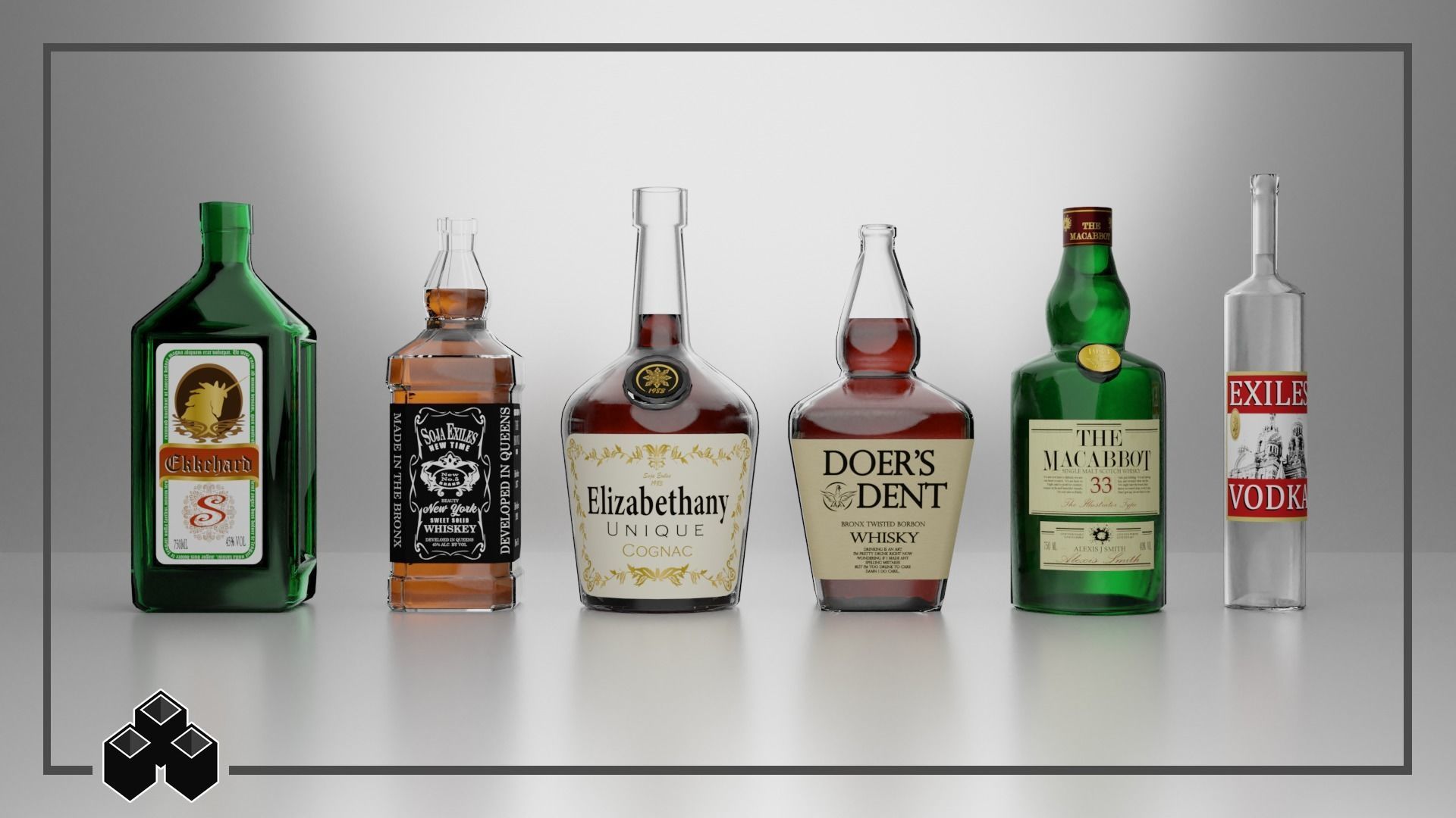 Liquor Bottles 3D model_2