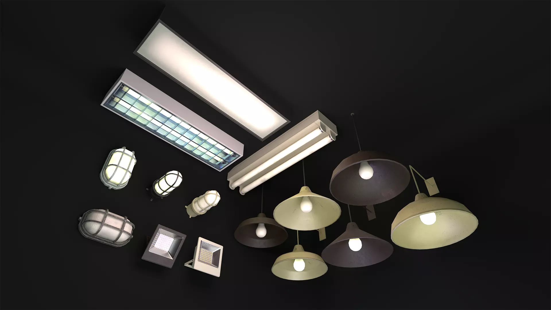 Commercial Light Fixtures Low-poly 3D model_0