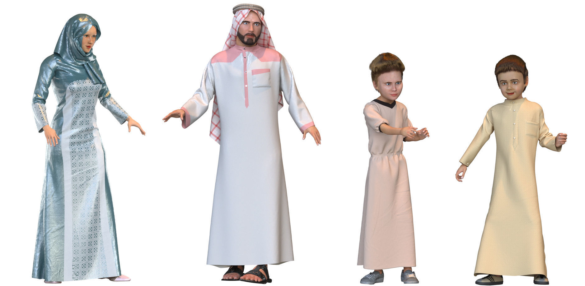 16x Arabic people real cloth simulation loop animated 2 3D Model Collection_4