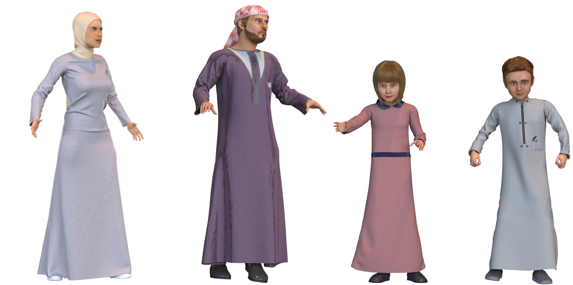 16x Arabic people real cloth simulation loop animated 2 3D Model Collection_2