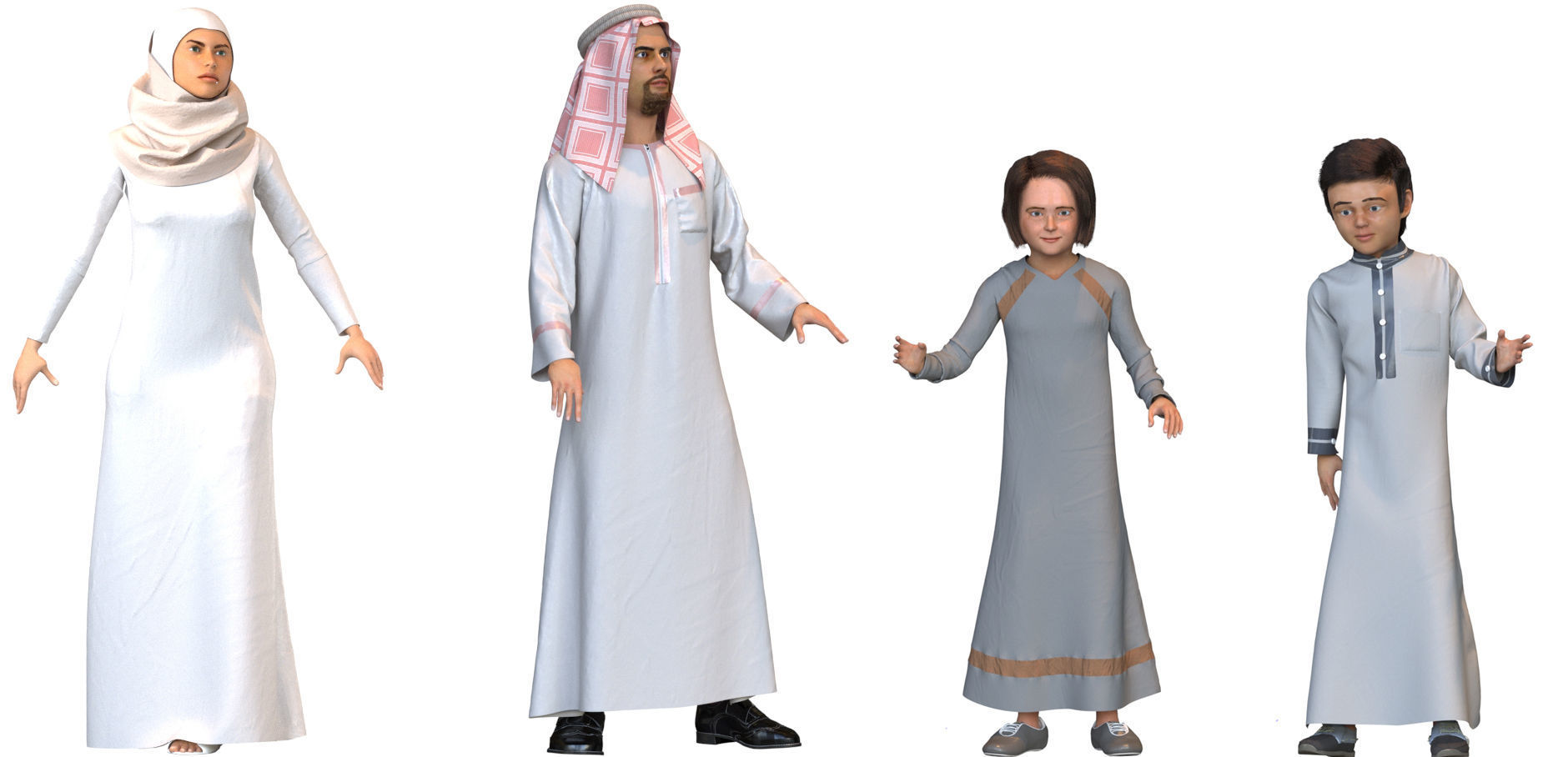 16x Arabic people real cloth simulation loop animated 2 3D Model Collection_1