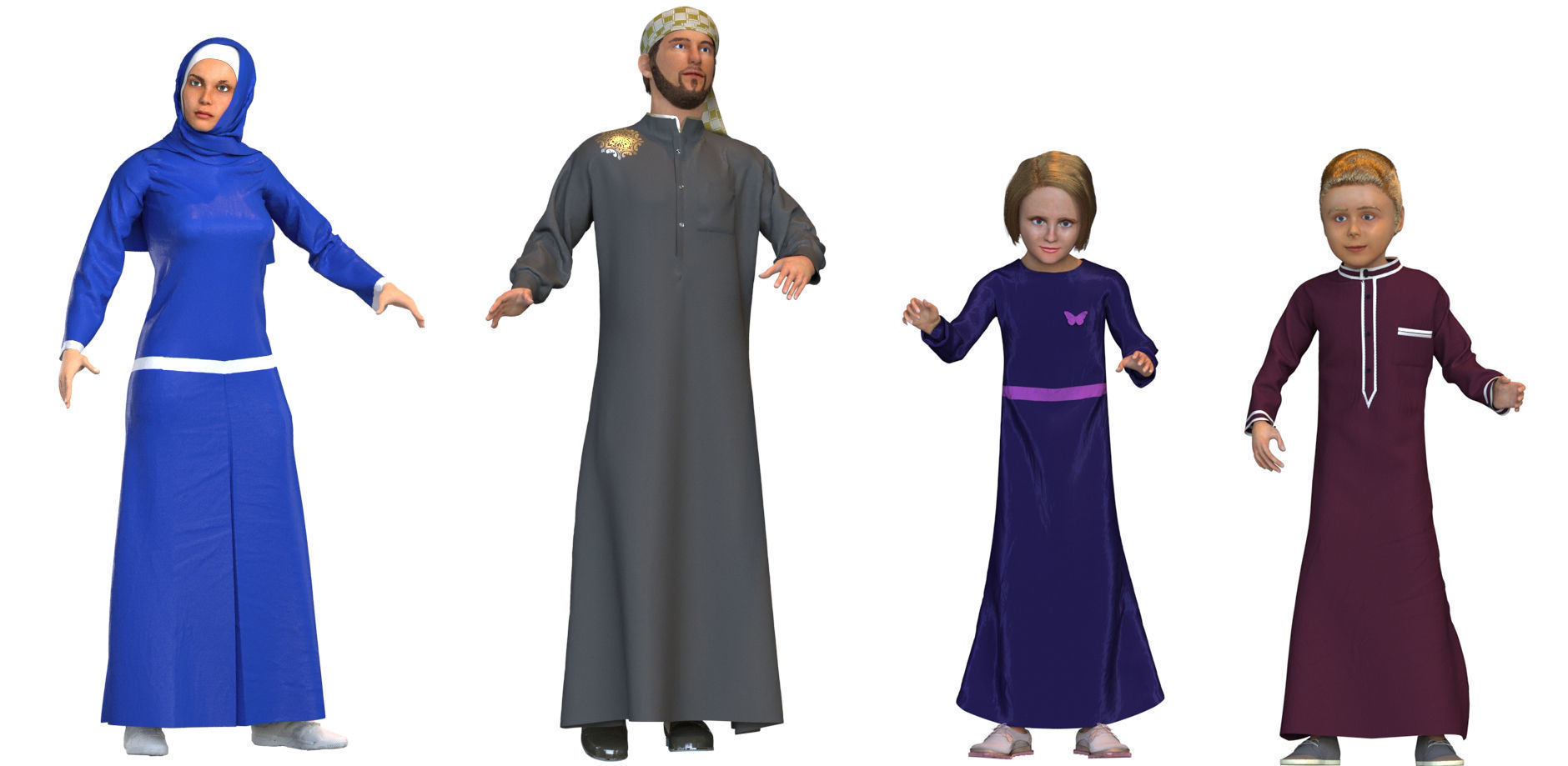 16x Arabic people real cloth simulation loop animated 2 3D Model Collection_3