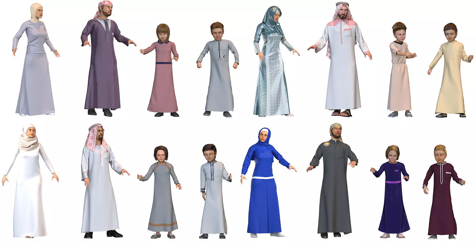 16x Arabic people real cloth simulation loop animated 2 3D Model Collection_0