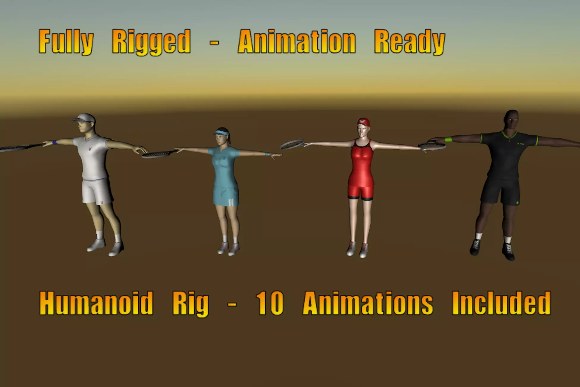 4 Animated Tennis Players Low-poly 3D model