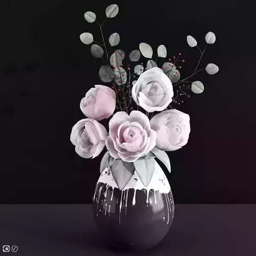 Decorative Bouquet of Peonies in Vase 3D model