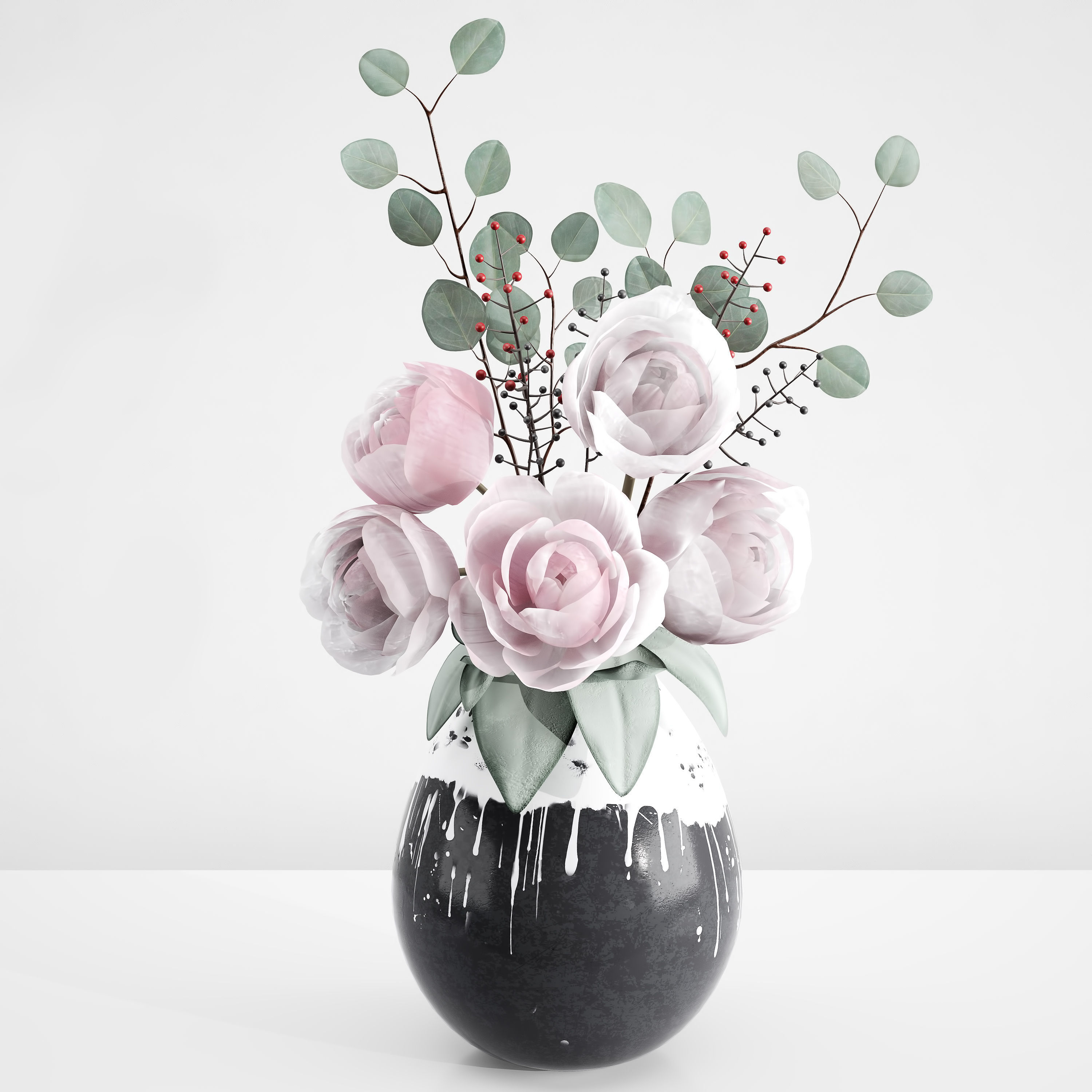 Decorative Bouquet of Peonies in Vase 3D model_1