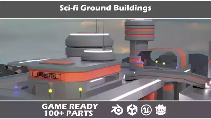 Sci-fi Platform Buildings Low-poly 3D model