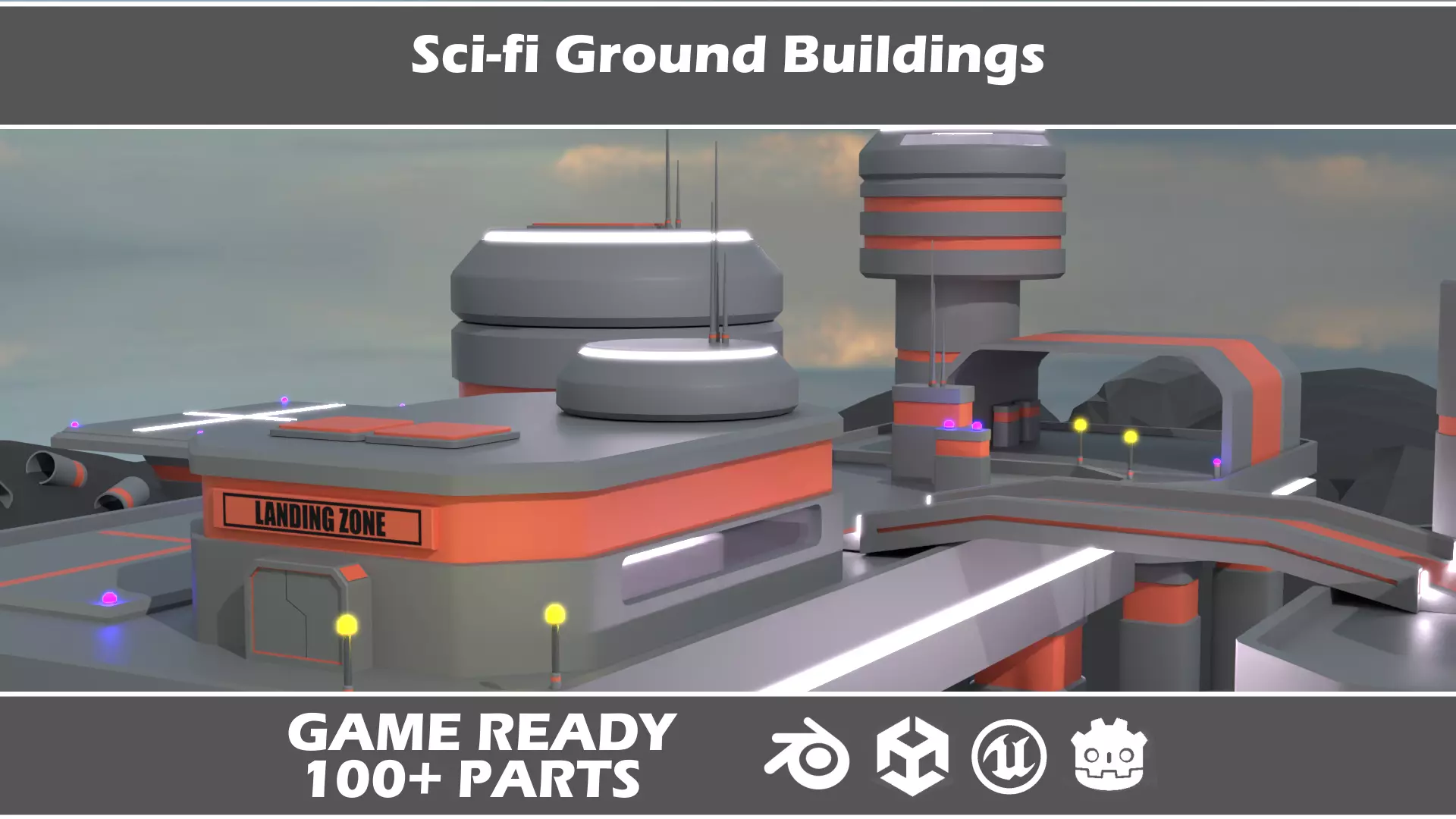 Sci-fi Platform Buildings Low-poly 3D model_0