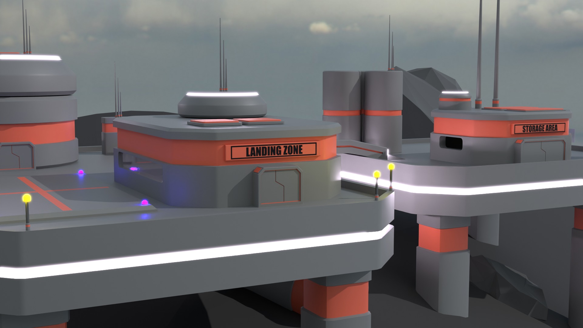 Sci-fi Platform Buildings Low-poly 3D model_5
