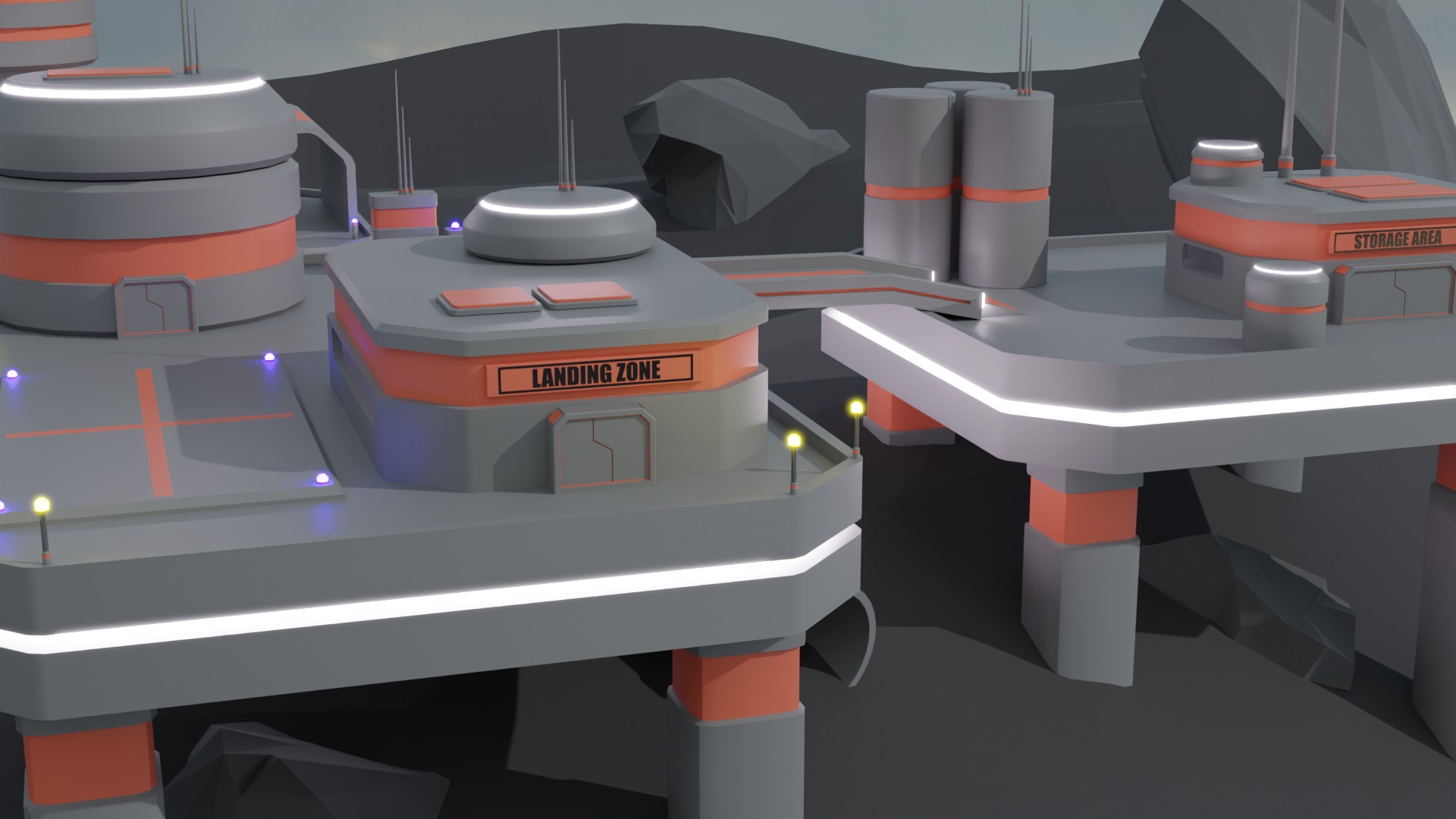 Sci-fi Platform Buildings Low-poly 3D model_2