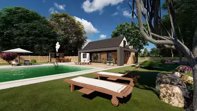 modern house with swimming pool exterior