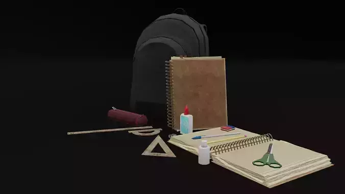 School Supplies Low-poly 3D model