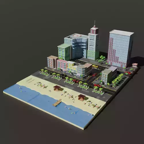 Low-poly city on beach