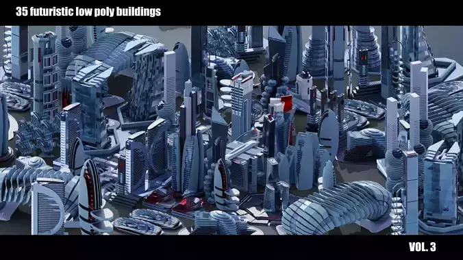35 Futuristic Buildings VOL 3 Low-poly 3D model