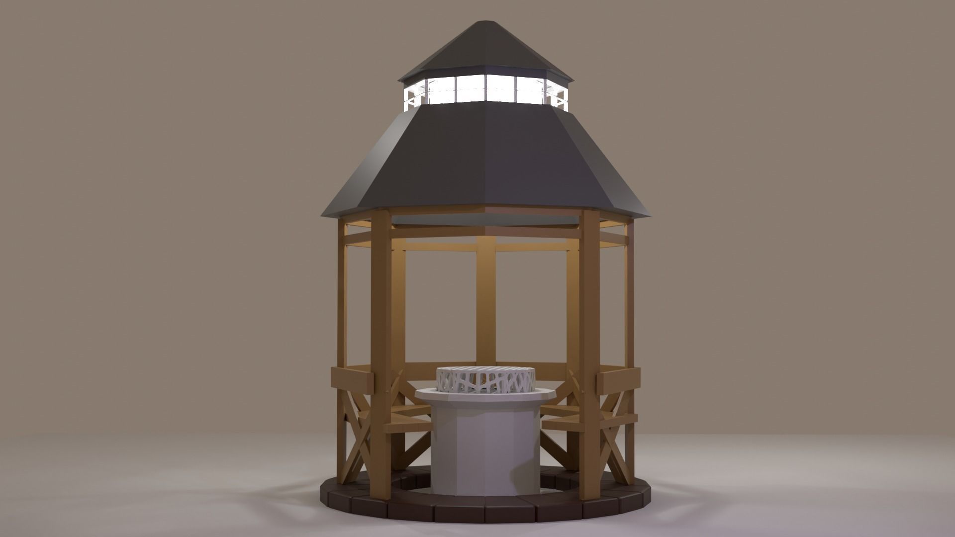 Low-Poly Outdoor BBQ Gazebo Low-poly 3D model_1