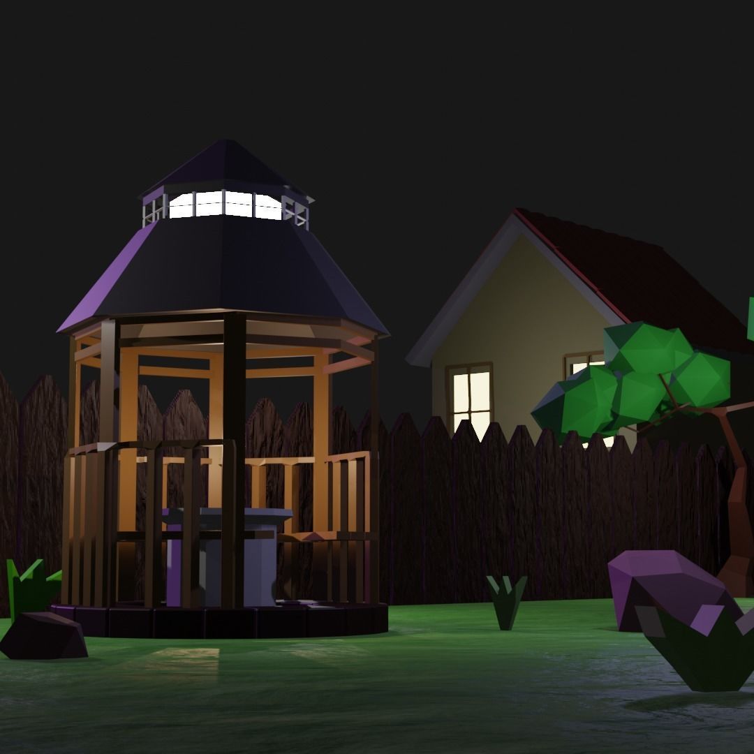 Low-Poly Outdoor BBQ Gazebo Low-poly 3D model_4
