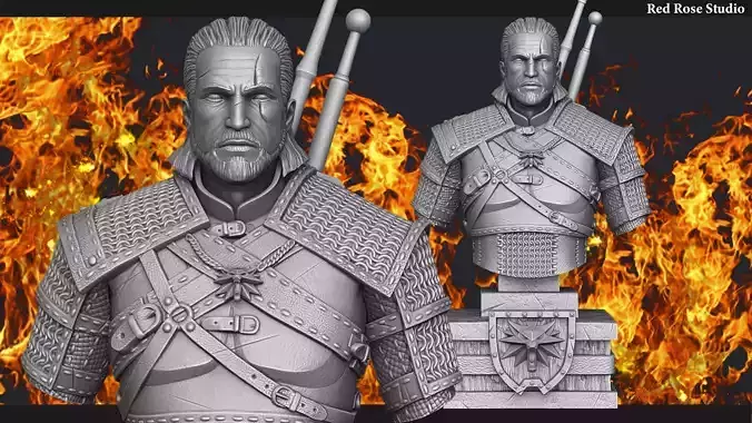 Witcher Geralt of Rivia bust 3D print model