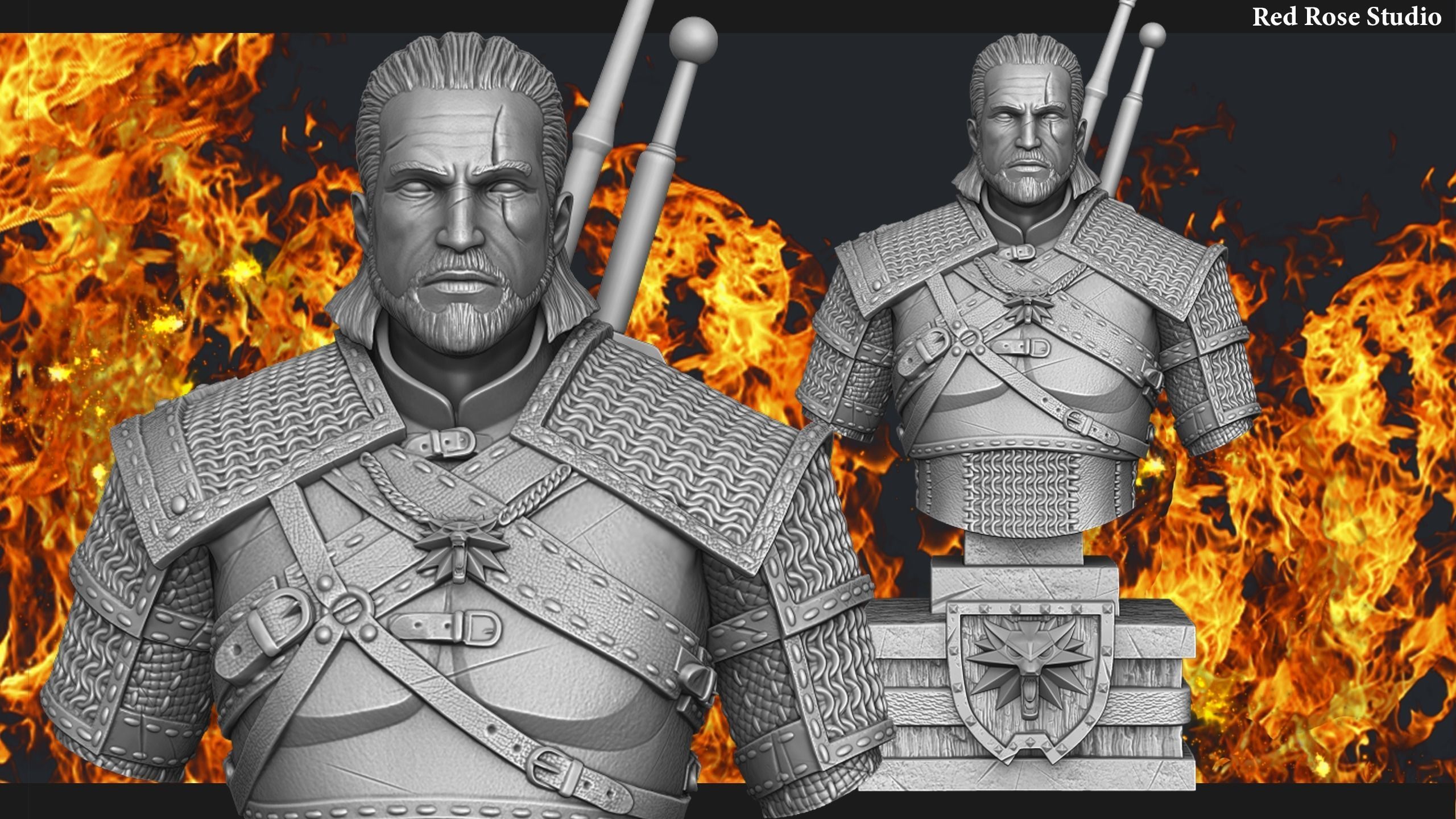 Witcher Geralt of Rivia bust 3D print model_0