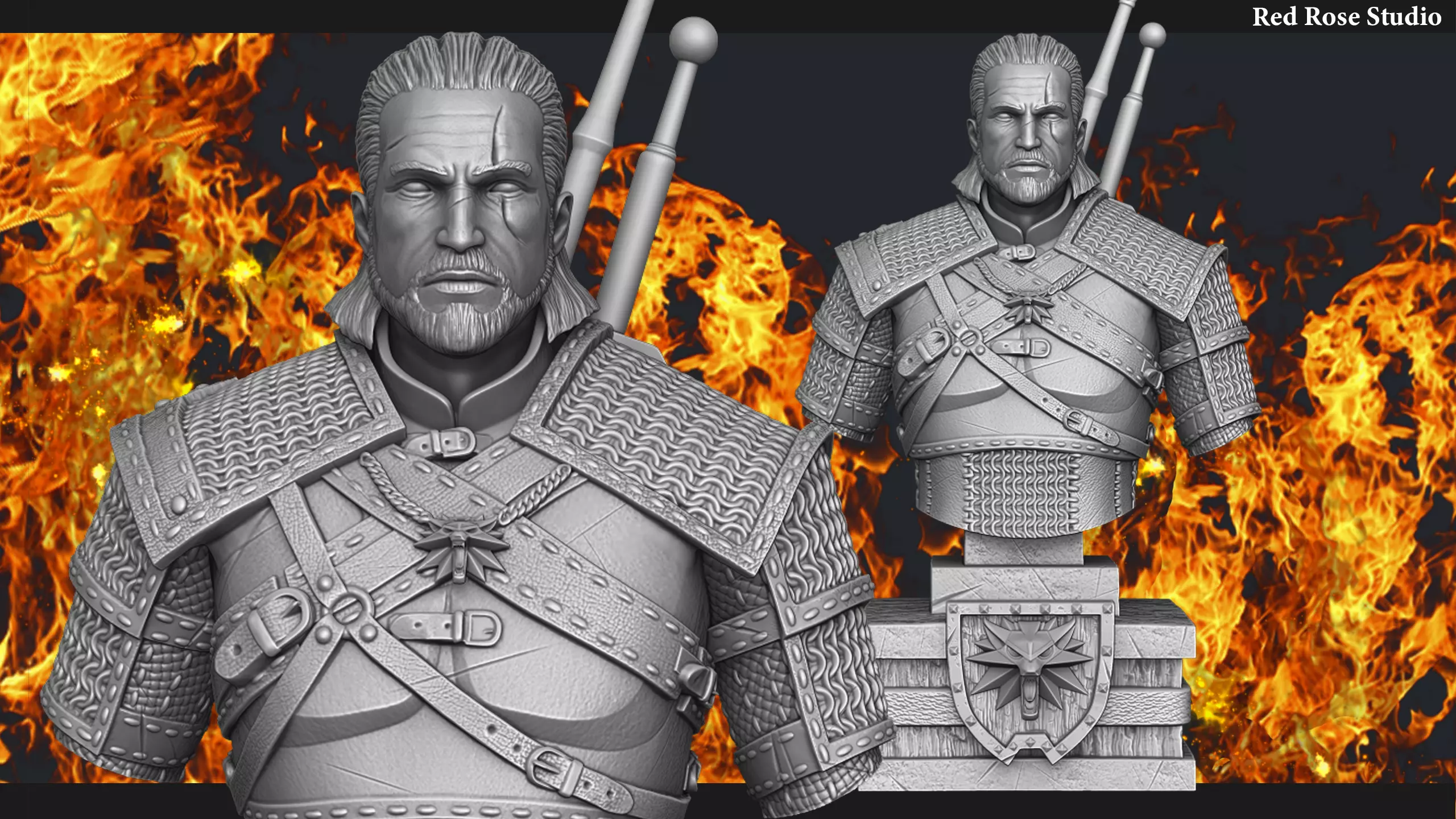 Witcher Geralt of Rivia bust 3D print model_0