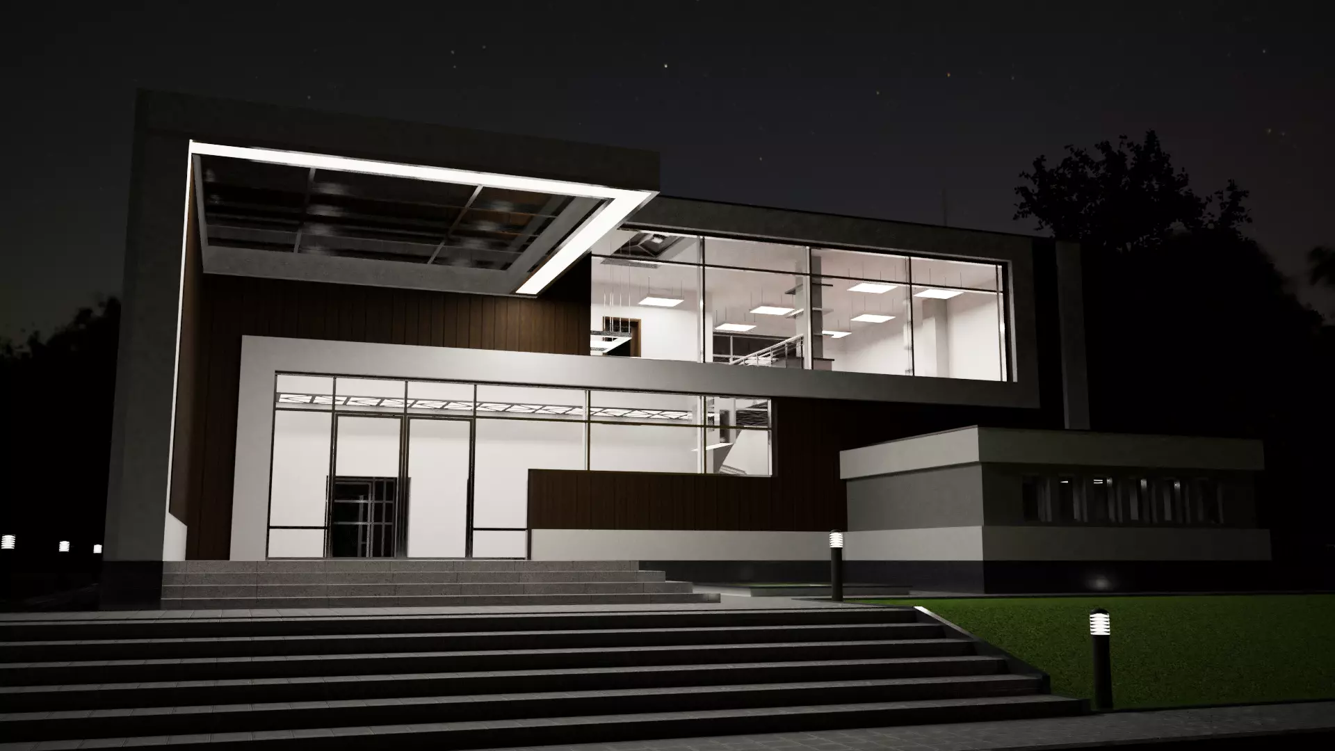 House modern at night 3D model_0