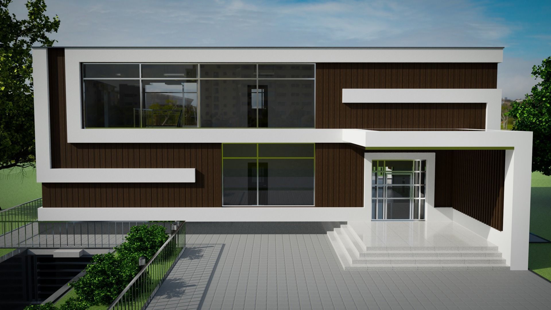 House modern at night 3D model_2