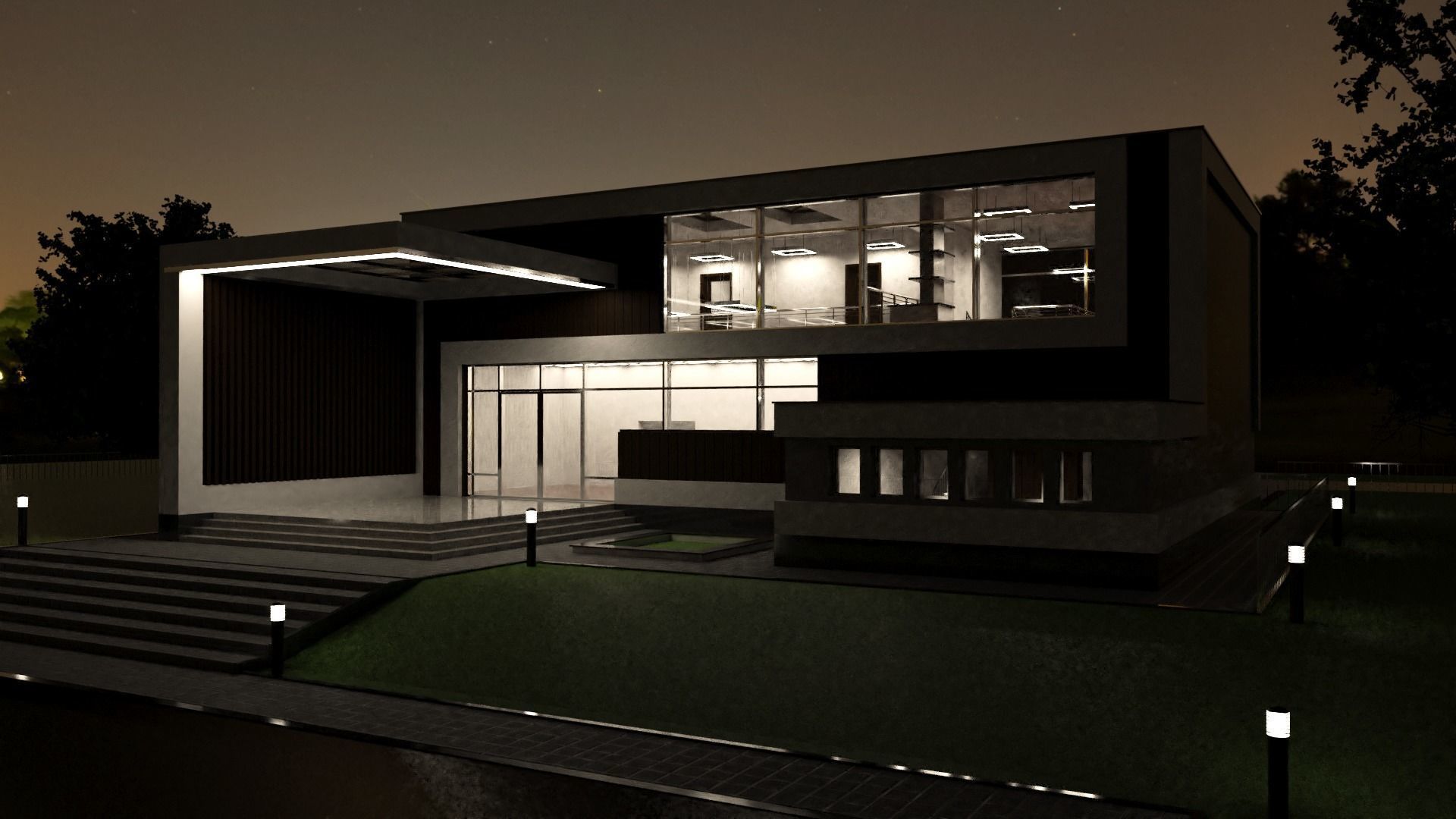 House modern at night 3D model_5