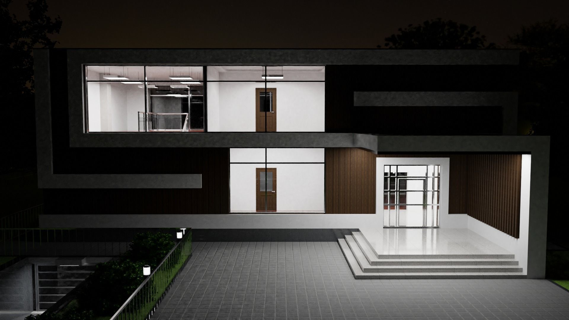 House modern at night 3D model_4
