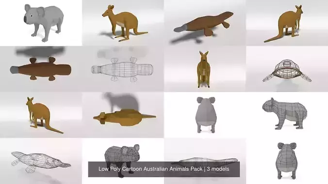 Low Poly Cartoon Australian Animals Pack