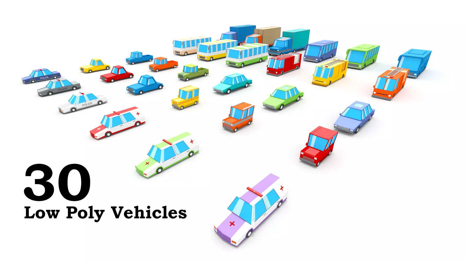 3D Low Poly 30 Vehicles Low-poly 3D model_0