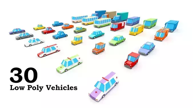3D Low Poly 30 Vehicles Low-poly 3D model