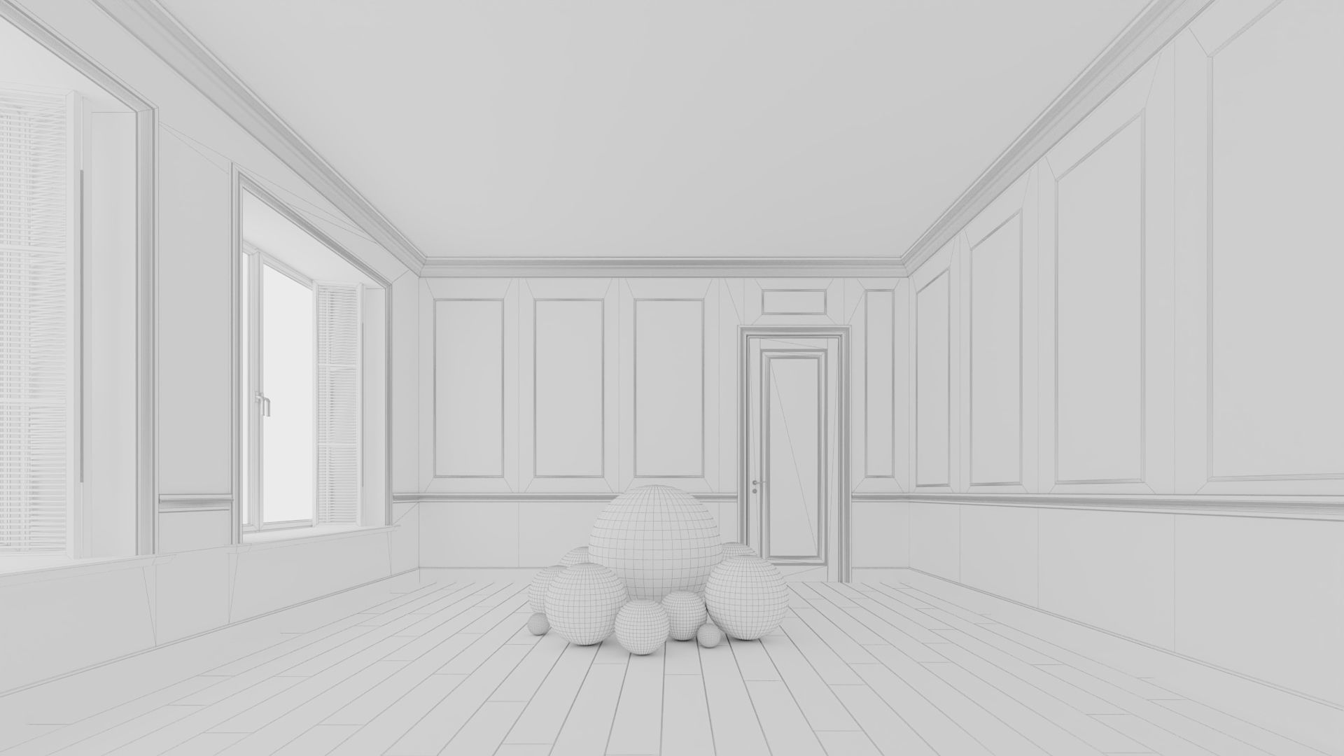 Multiple Renderer Setups - Mid-Century Type Room Scene- Lights Low-poly 3D model_3