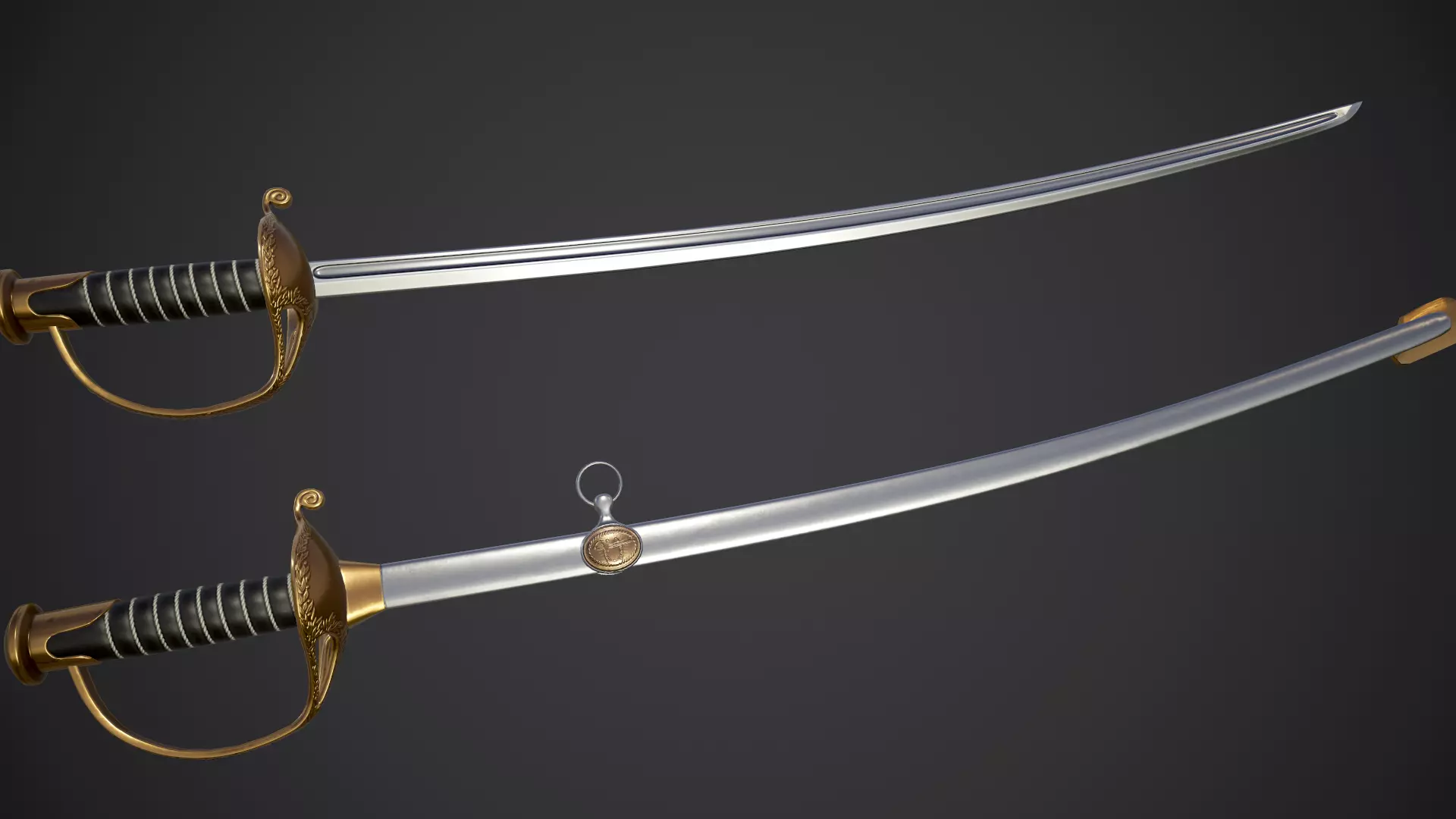 Sabre sword Low-poly 3D model_0