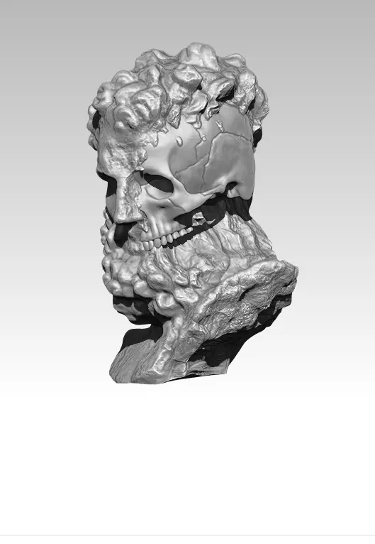 Modern art bust statue man head skull  3D print model_0
