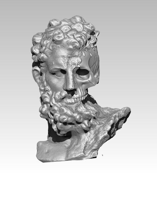 Modern art bust statue man head skull  3D print model_1