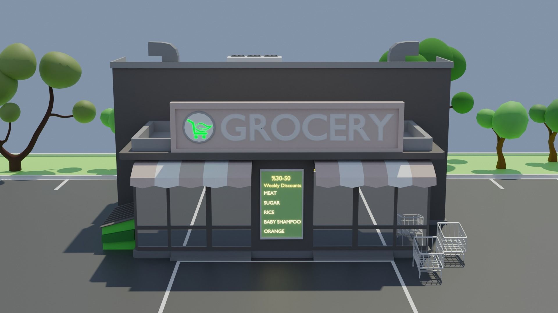Low poly Grocery Market Low-poly 3D model_5