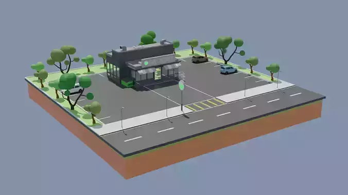 Low poly Grocery Market Low-poly 3D model