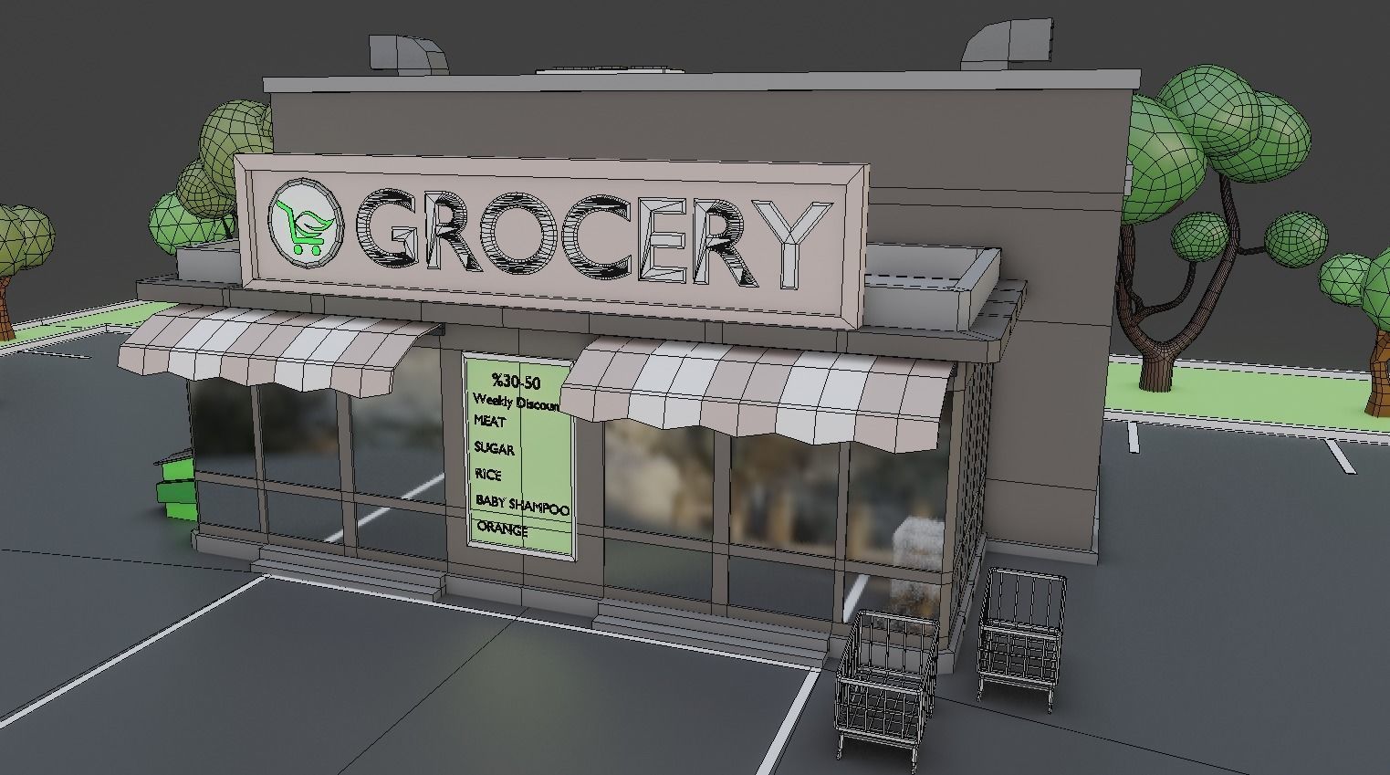 Low poly Grocery Market Low-poly 3D model_7