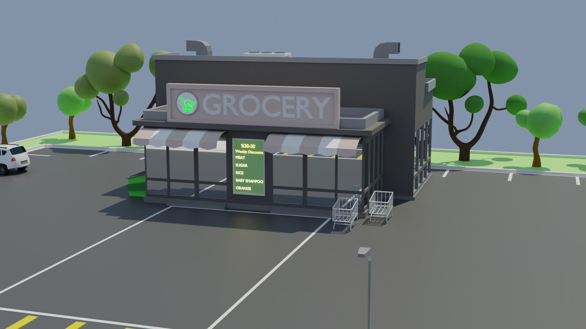 Low poly Grocery Market Low-poly 3D model_2