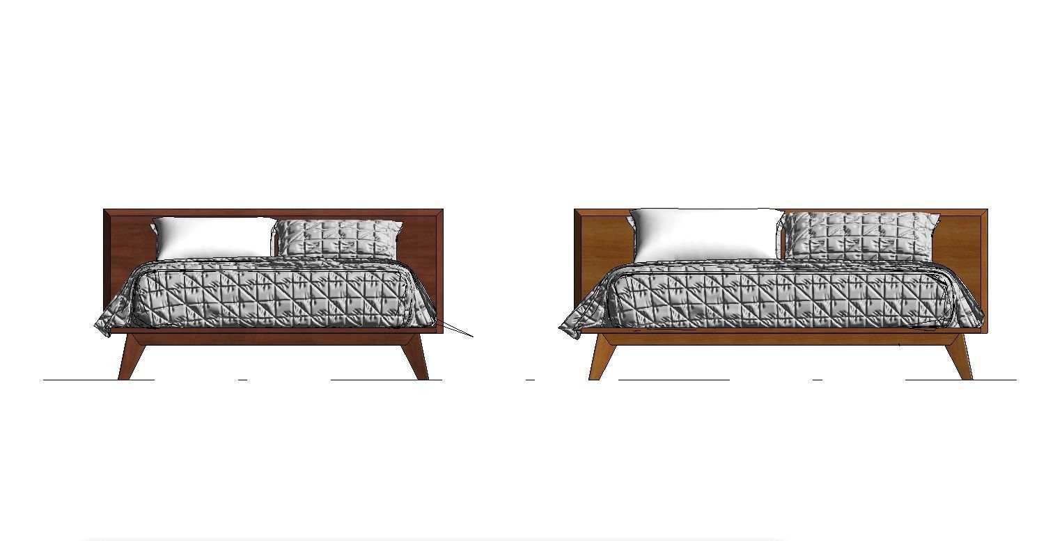 Bed Family for Revit Three sizes Full Queen and King wood 3D model_20