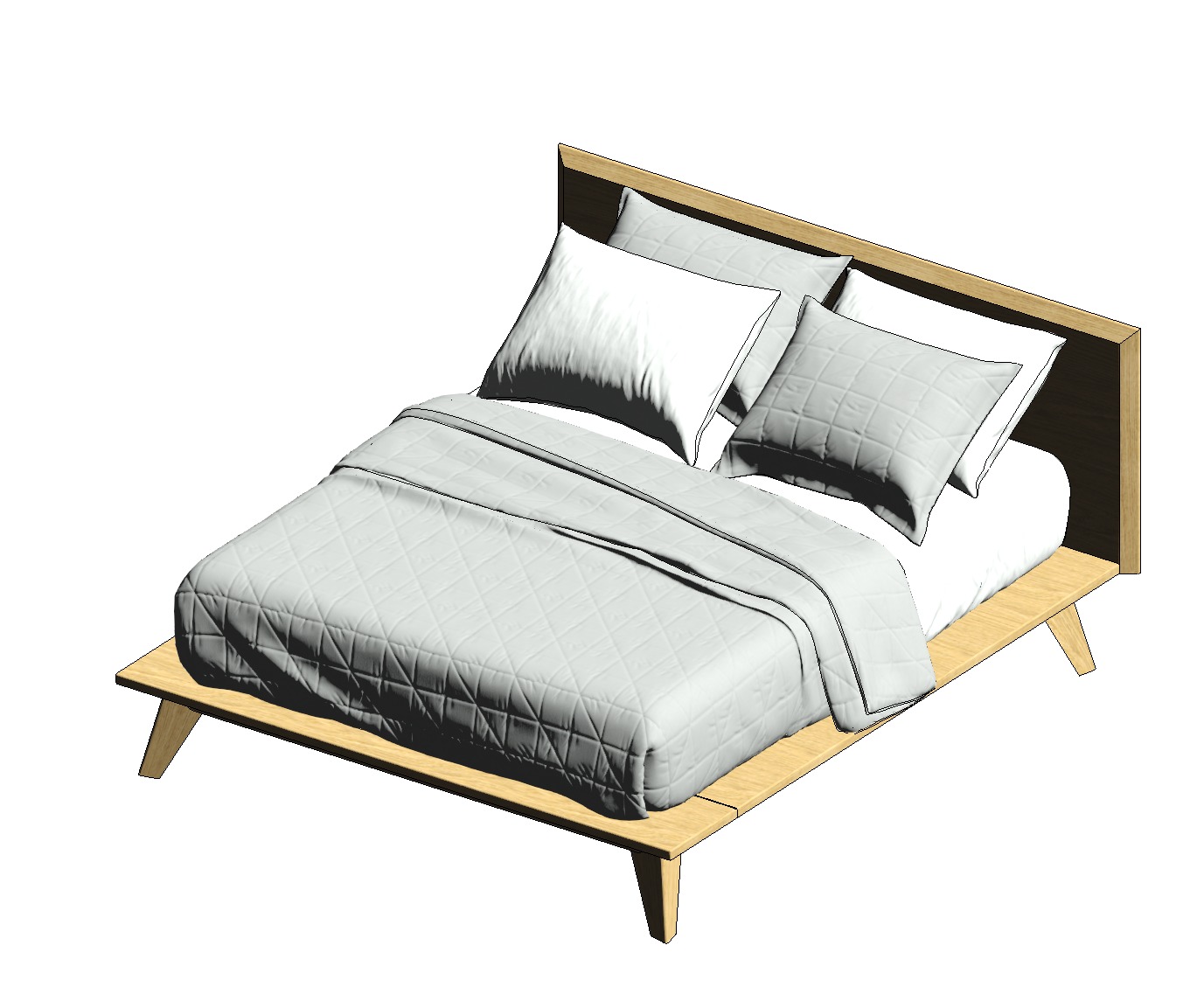 Bed Family for Revit Three sizes Full Queen and King wood 3D model_17