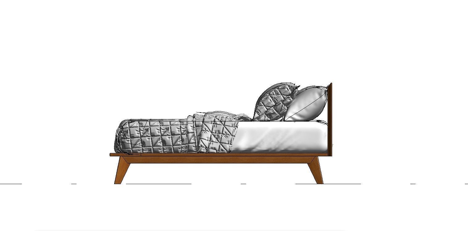 Bed Family for Revit Three sizes Full Queen and King wood 3D model_21