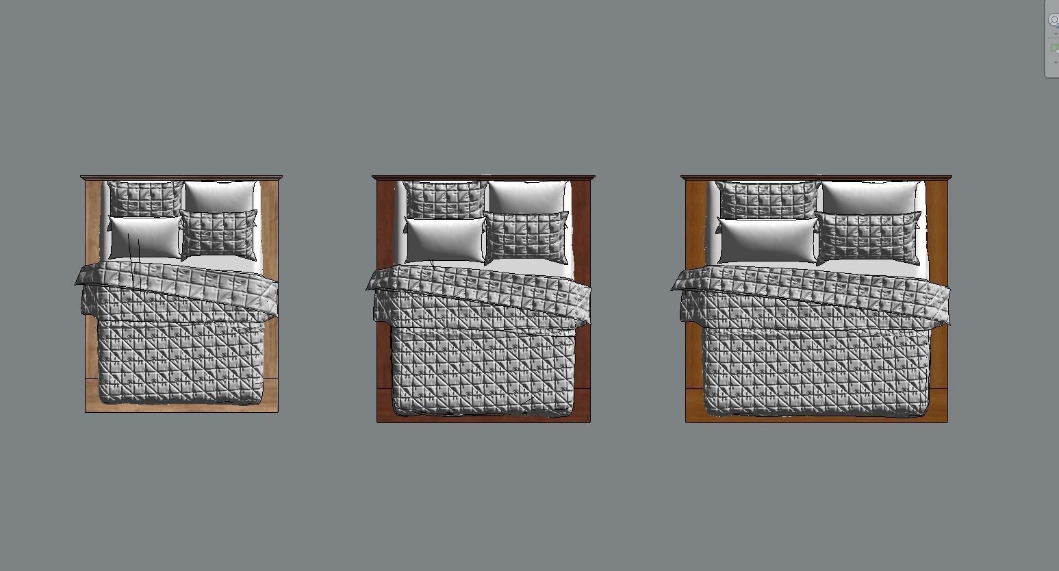 Bed Family for Revit Three sizes Full Queen and King wood 3D model_19