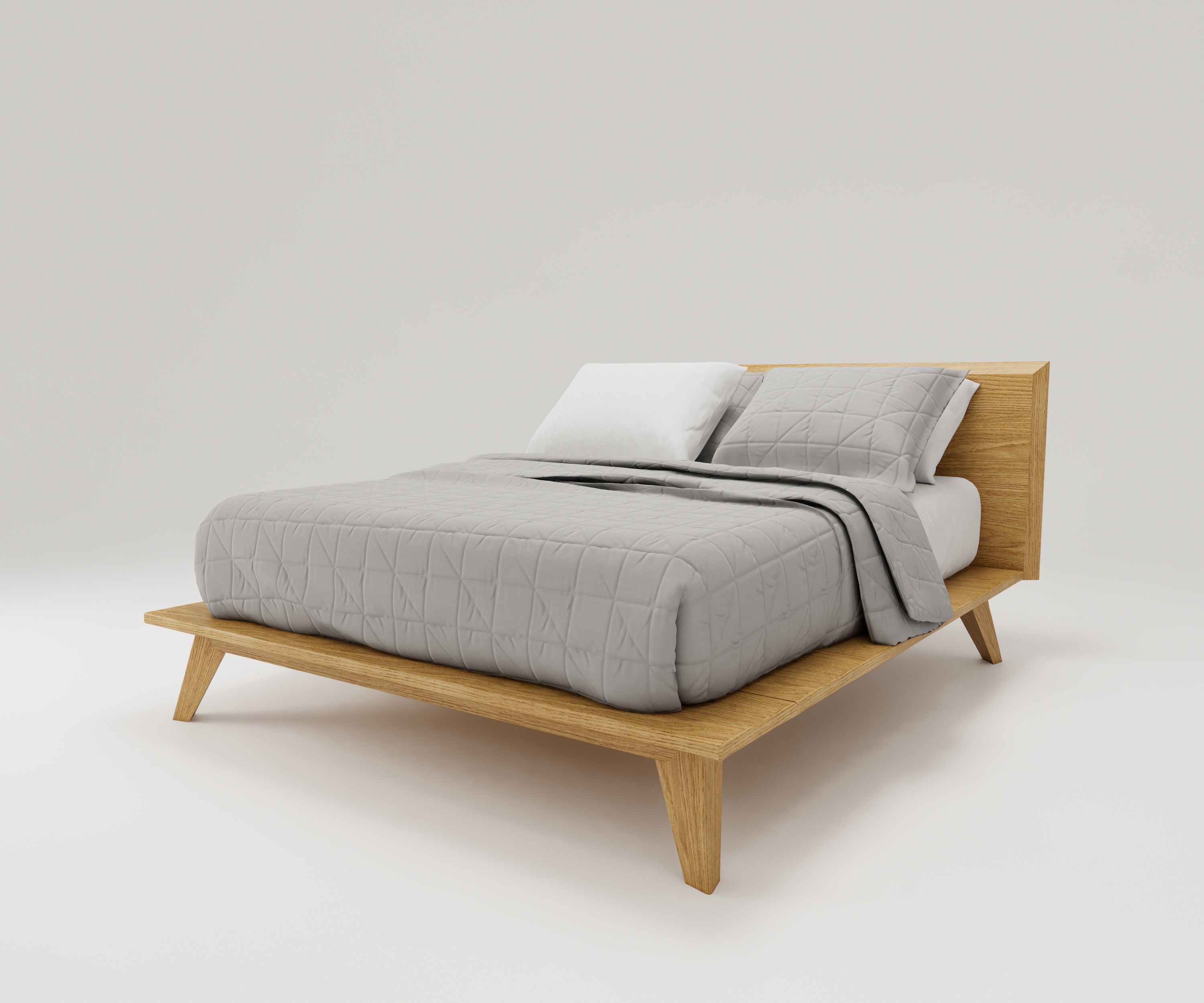 Bed Family for Revit Three sizes Full Queen and King wood 3D model_1