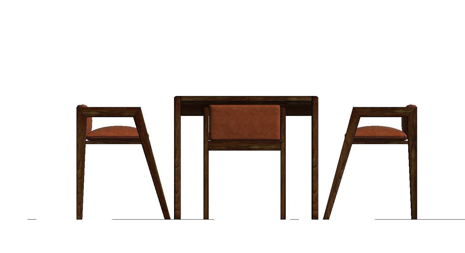 Table and chair Family for Revit three sizes wood 3d model 3D model_15