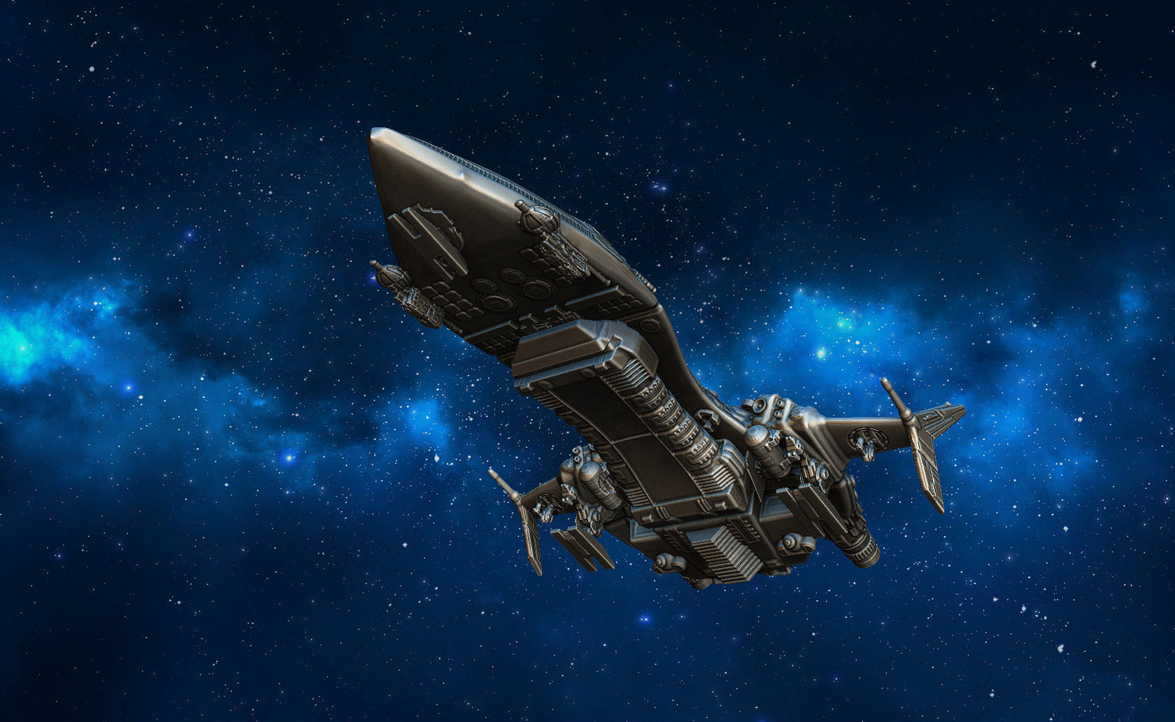 Spaceship flying in space 3D print model_1
