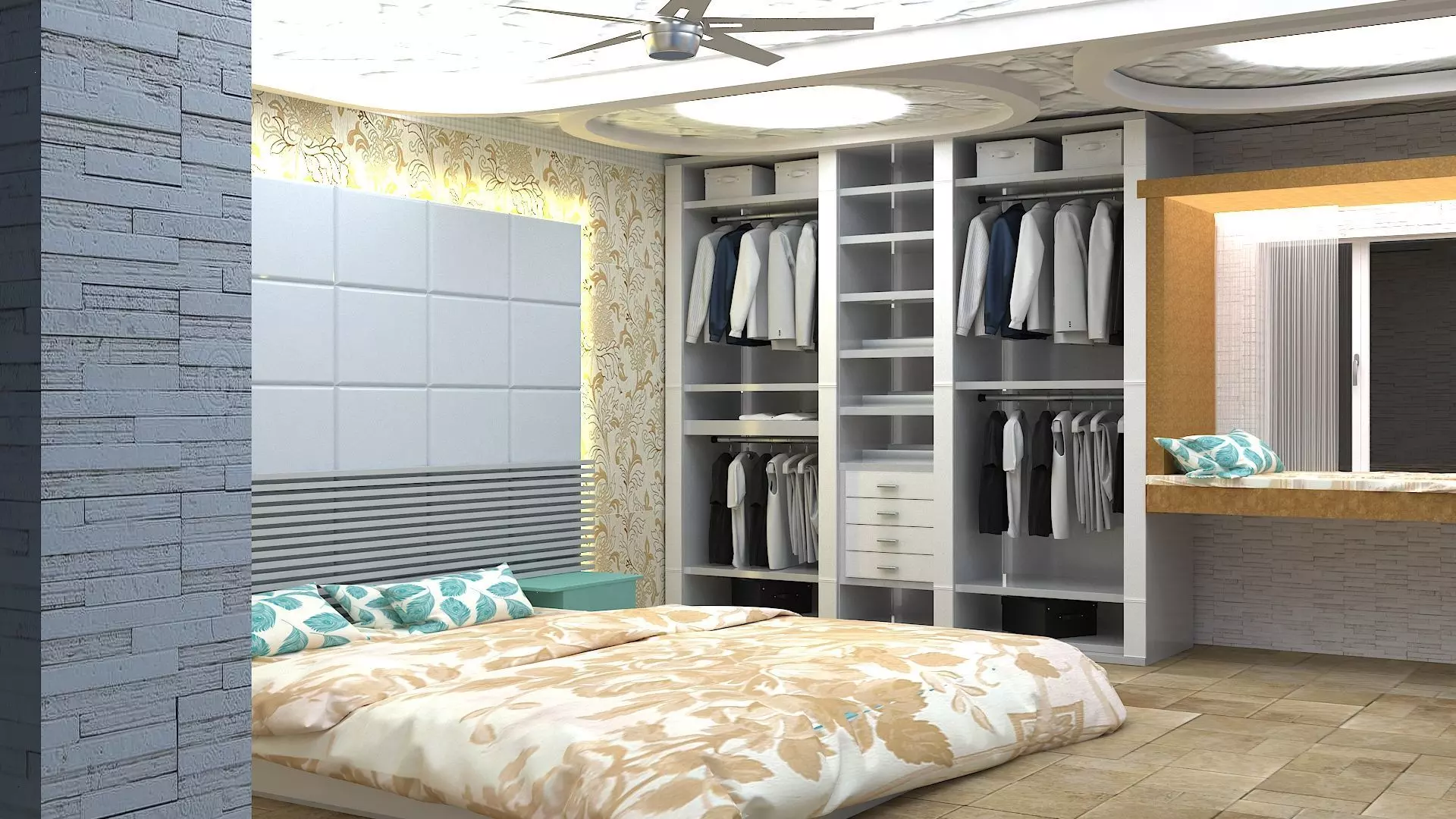 bedroom with closets and ceiling fan Free 3D model